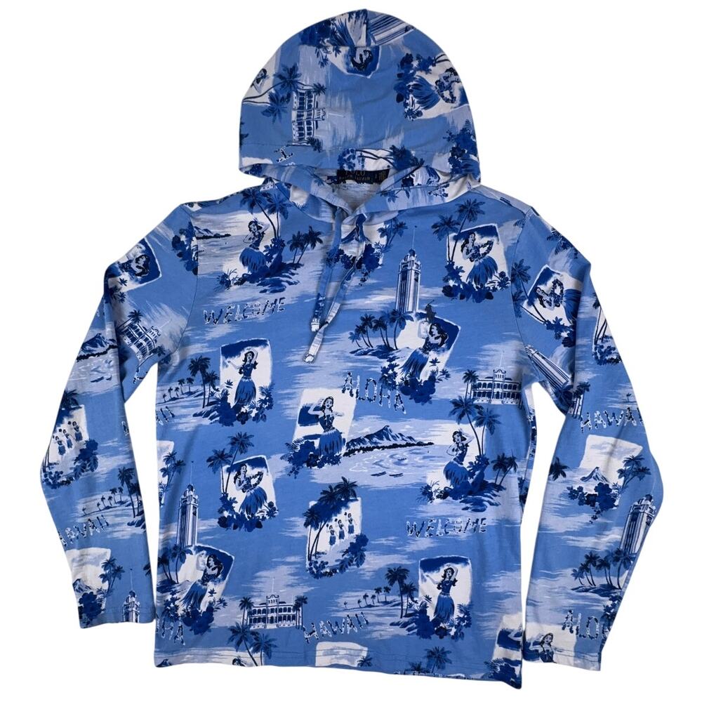 Polo Ralph Lauren Aloha Hawaii Hula Girl Hooded Long Sleeve Tee Blue S